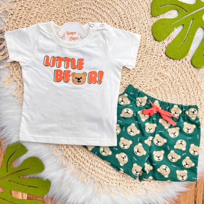 Conj. Camiseta Little Bear e Bermuda - Off White e Verde